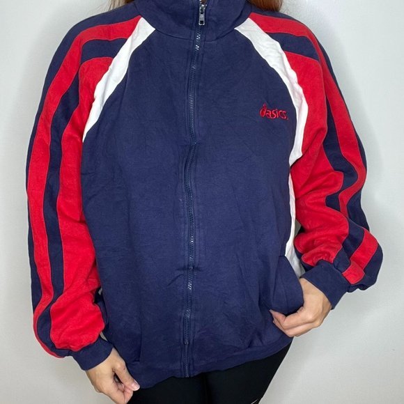 Vintage 90s Asics striped trackjacket zip up track sweater L - Picture 8 of 8